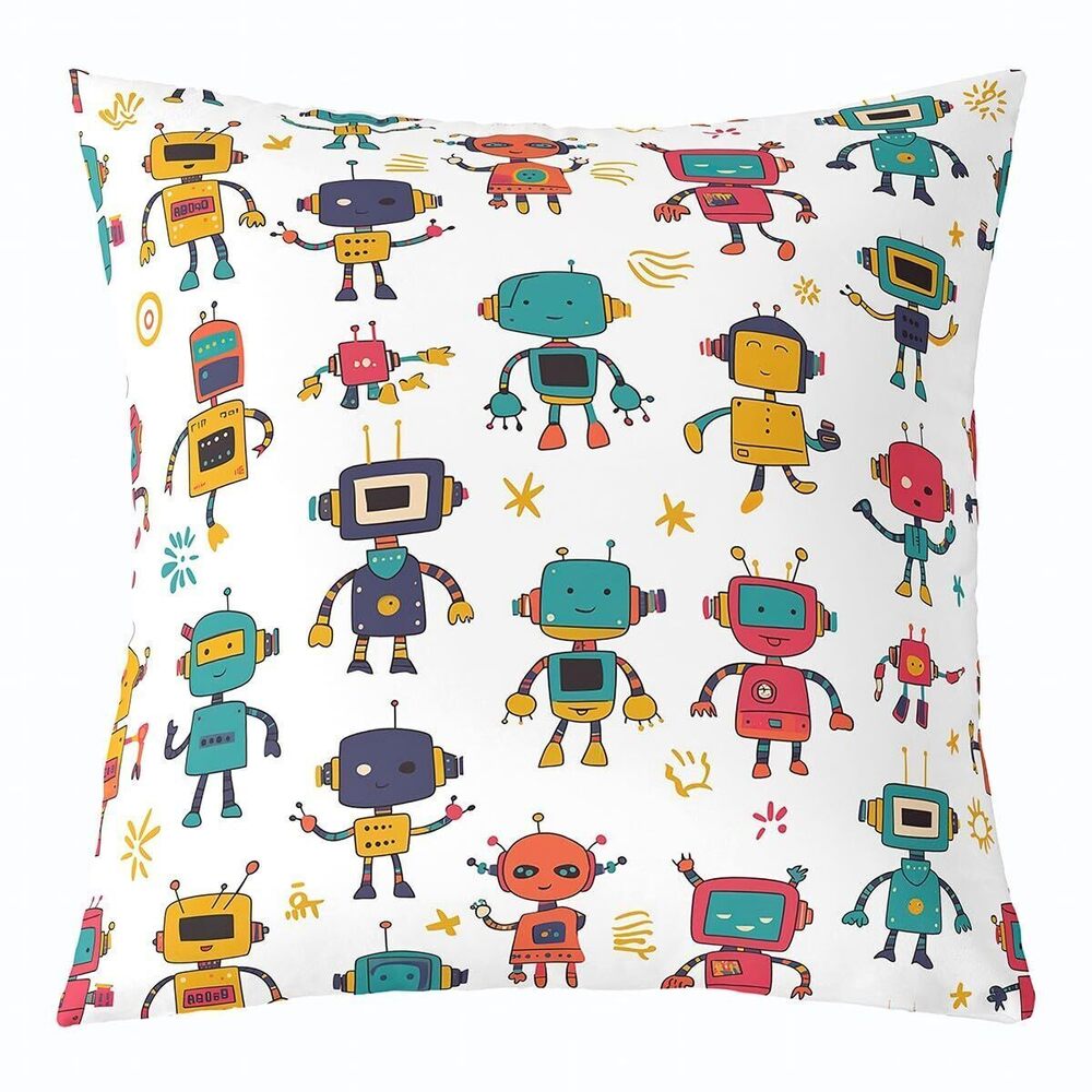 9292 Kids Robot Pillow Cover 18x18,Cute Kawaii Robot Throw Pillow Cover